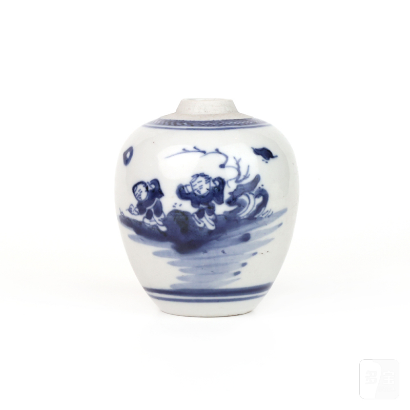 清中期 青花婴戏纹小罐